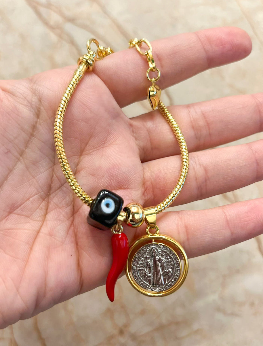 Pulsera Amuleto St Benito Tuerca Negra