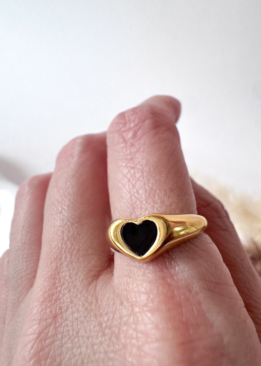 Black Heart Shape Steel Ring