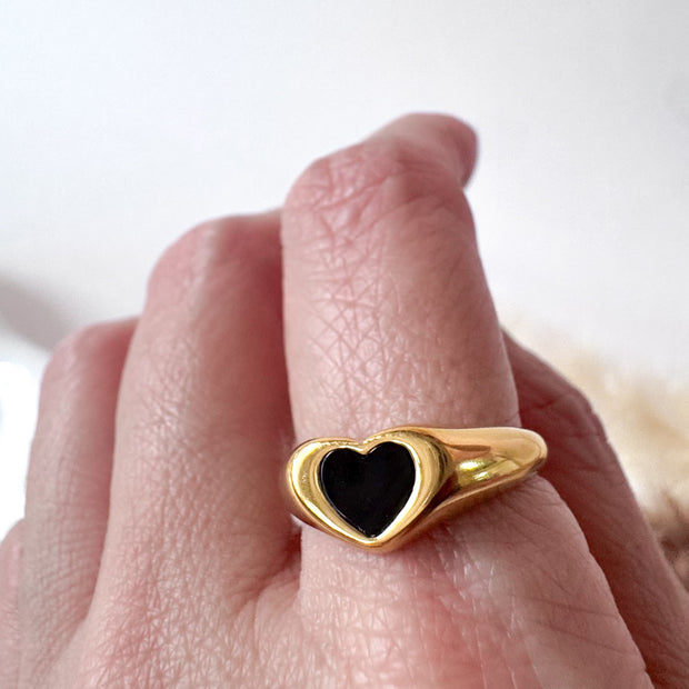 Black Heart Shape Steel Ring