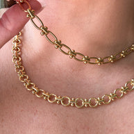 Oval or Round Classic Golden Steel Links Chain Necklaces