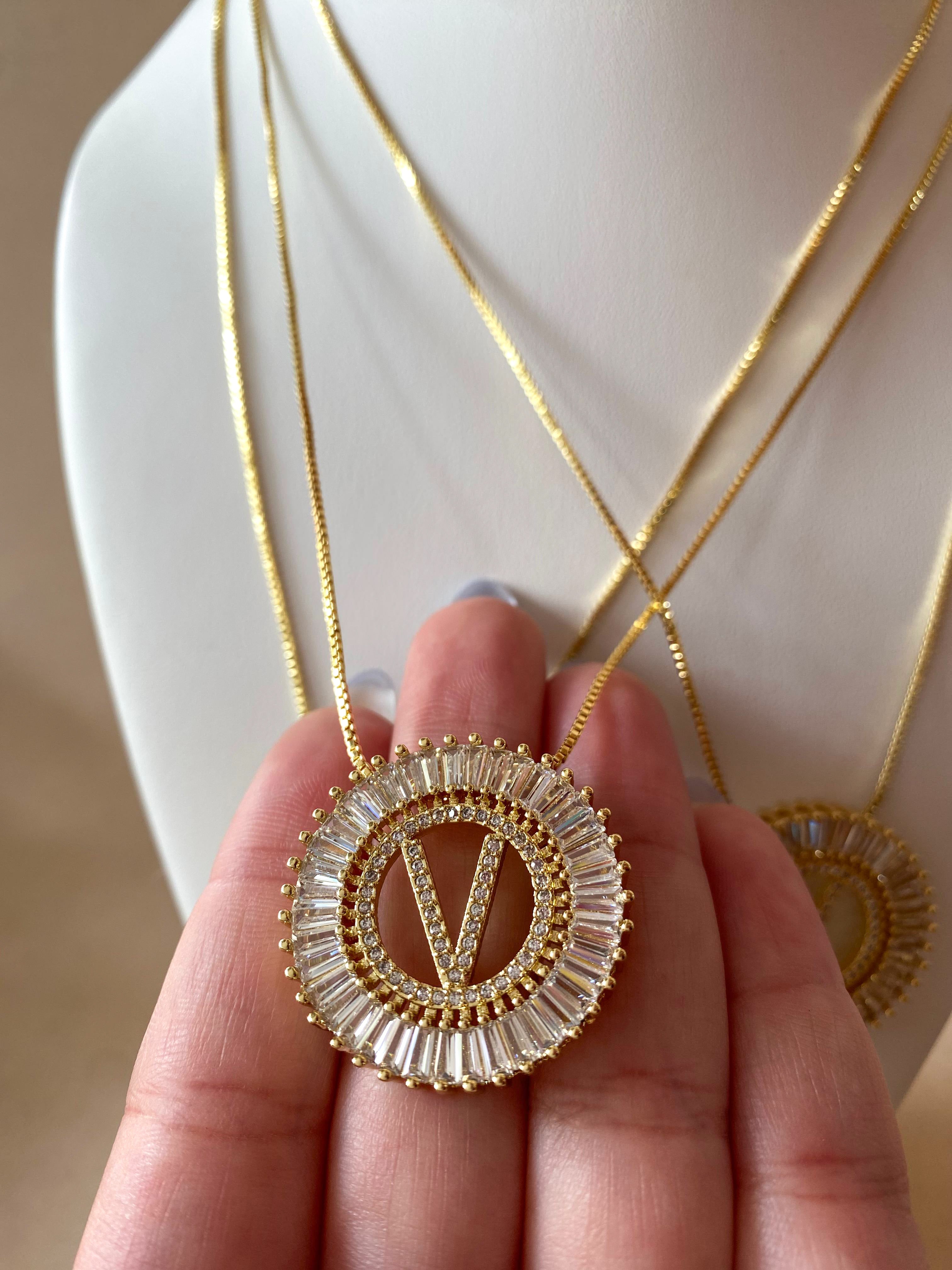 Crystal Circular Initial Necklaces