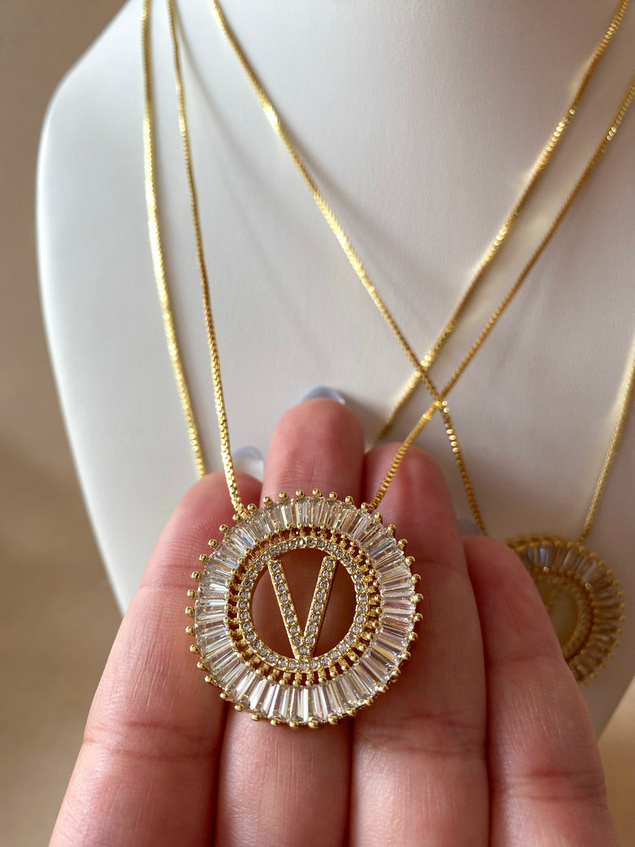 Crystal Circular Initial Necklaces