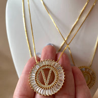 Crystal Circular Initial Necklaces