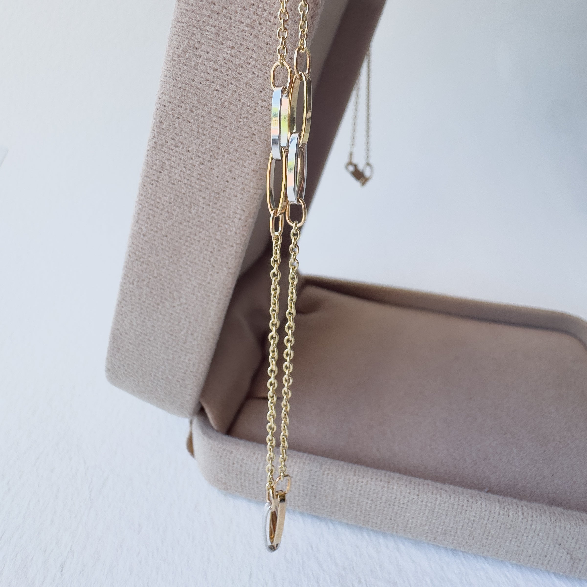Gold and Silver PaperClip Station Chain 14k Solid Gold Necklace