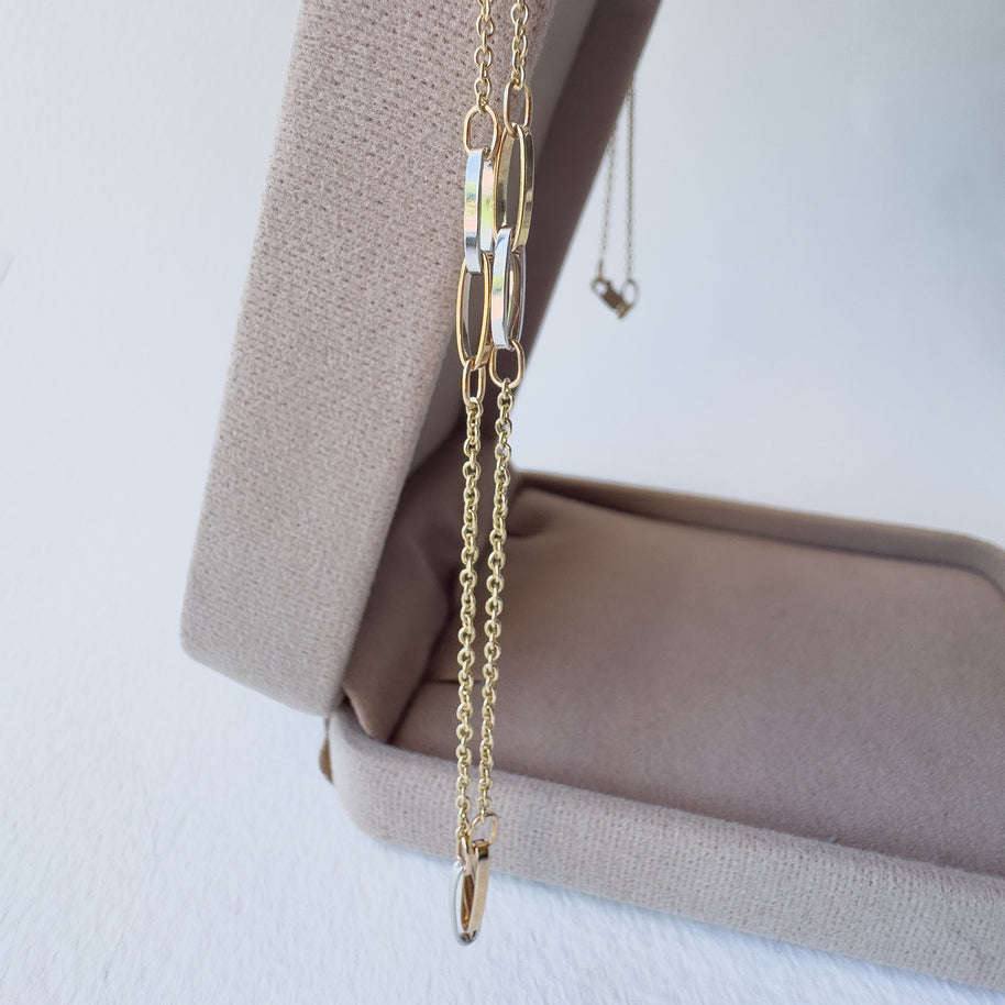 Gold and Silver PaperClip Station Chain 14k Solid Gold Necklace