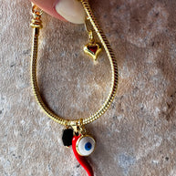 Red Horn + Azabache + Evil Eye Charms Bracelet