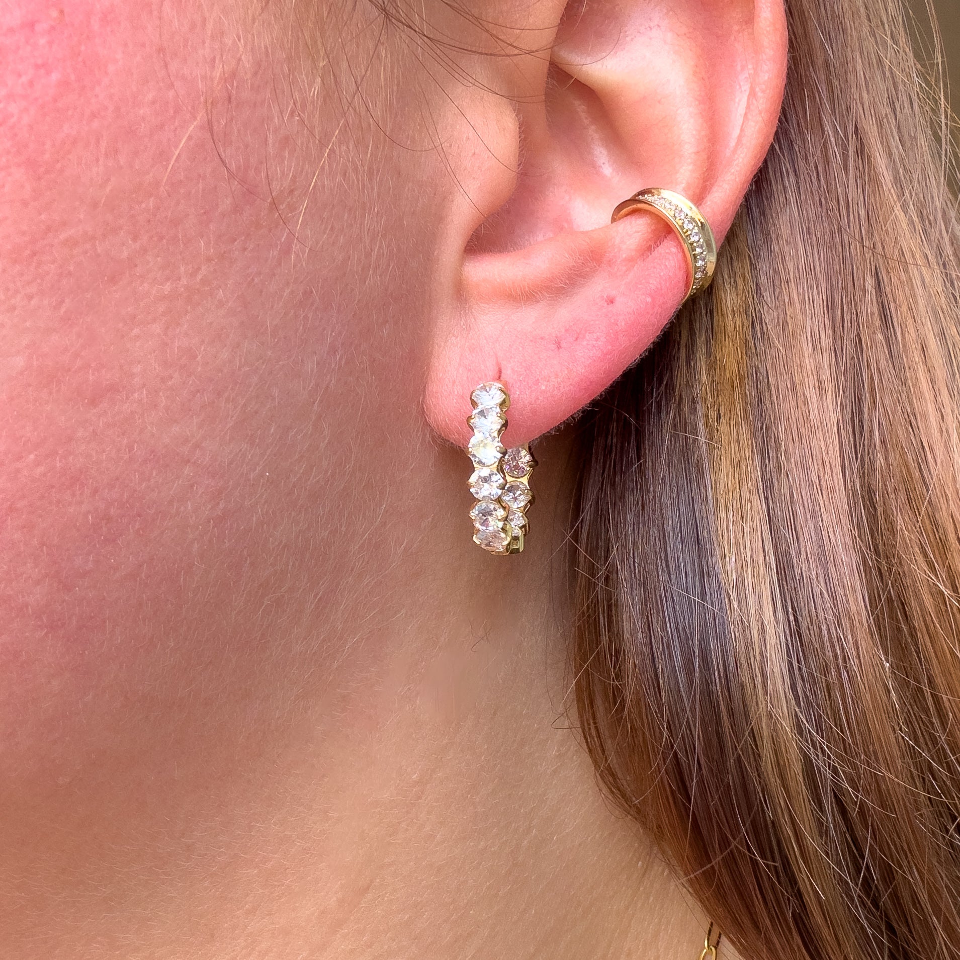 Golden Steel Double Zircon Hoops