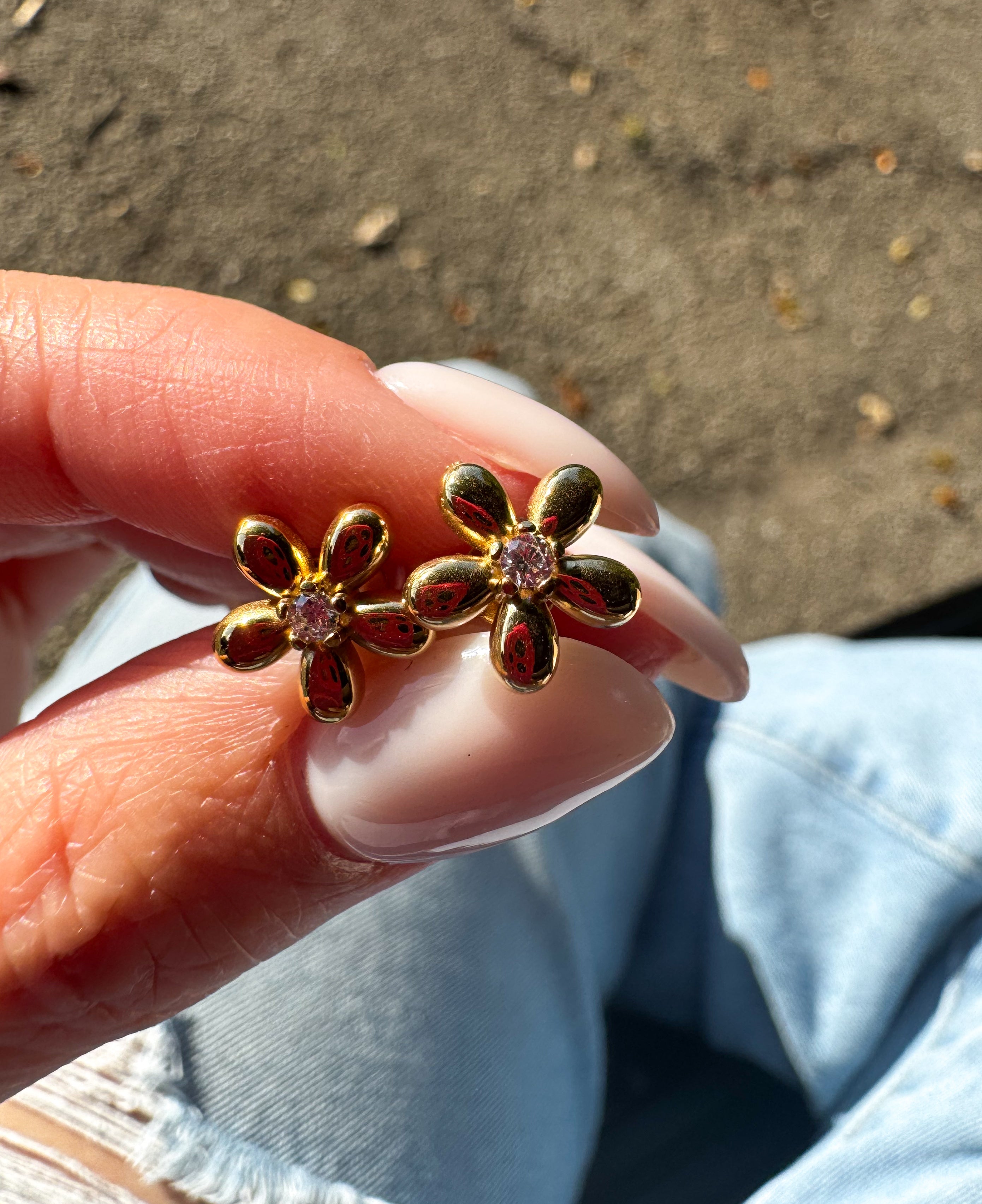 Steel Golden Flowers Earrings