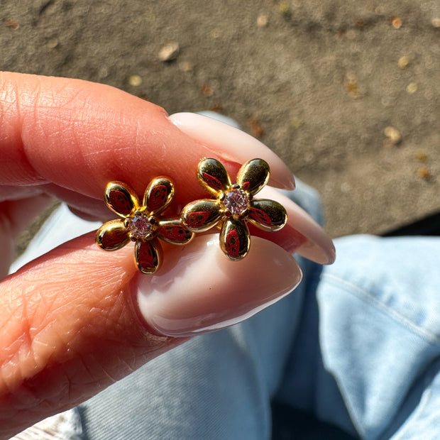 Aretes Topitos Flores Acero