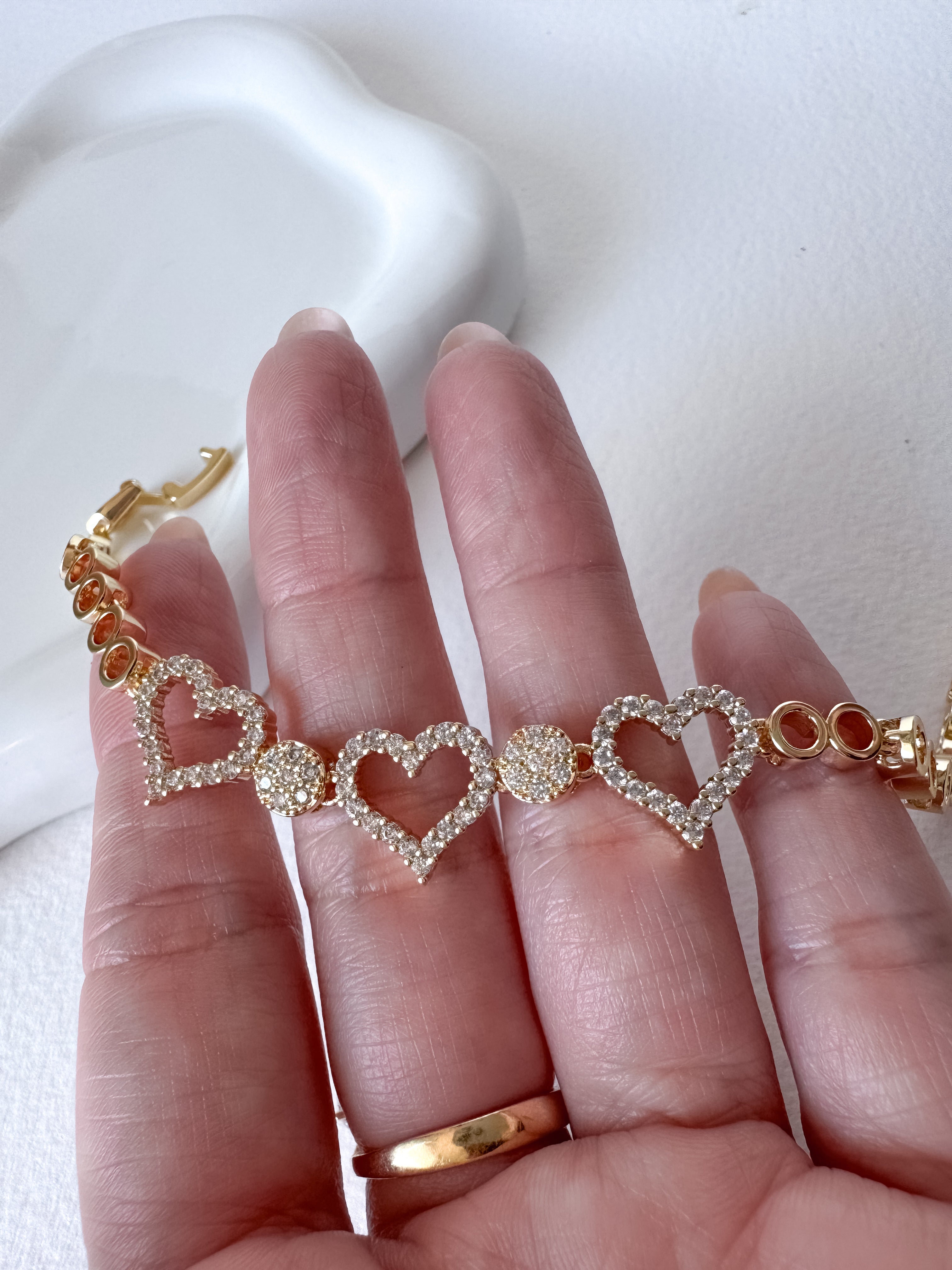 Golden Crystals 3 Hearts Bracelet