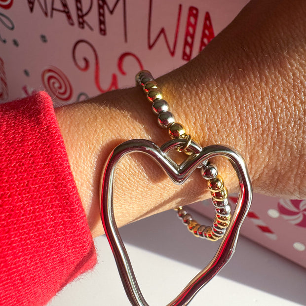 Pulsera Elastica 2 Oros Corazon Silver