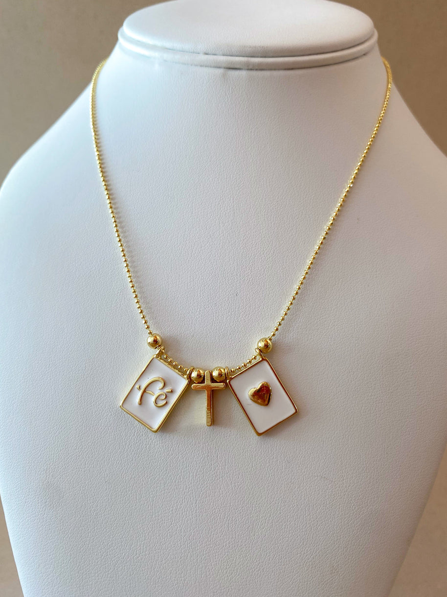 Faith Heart White Scapular with Golden Cross Necklace