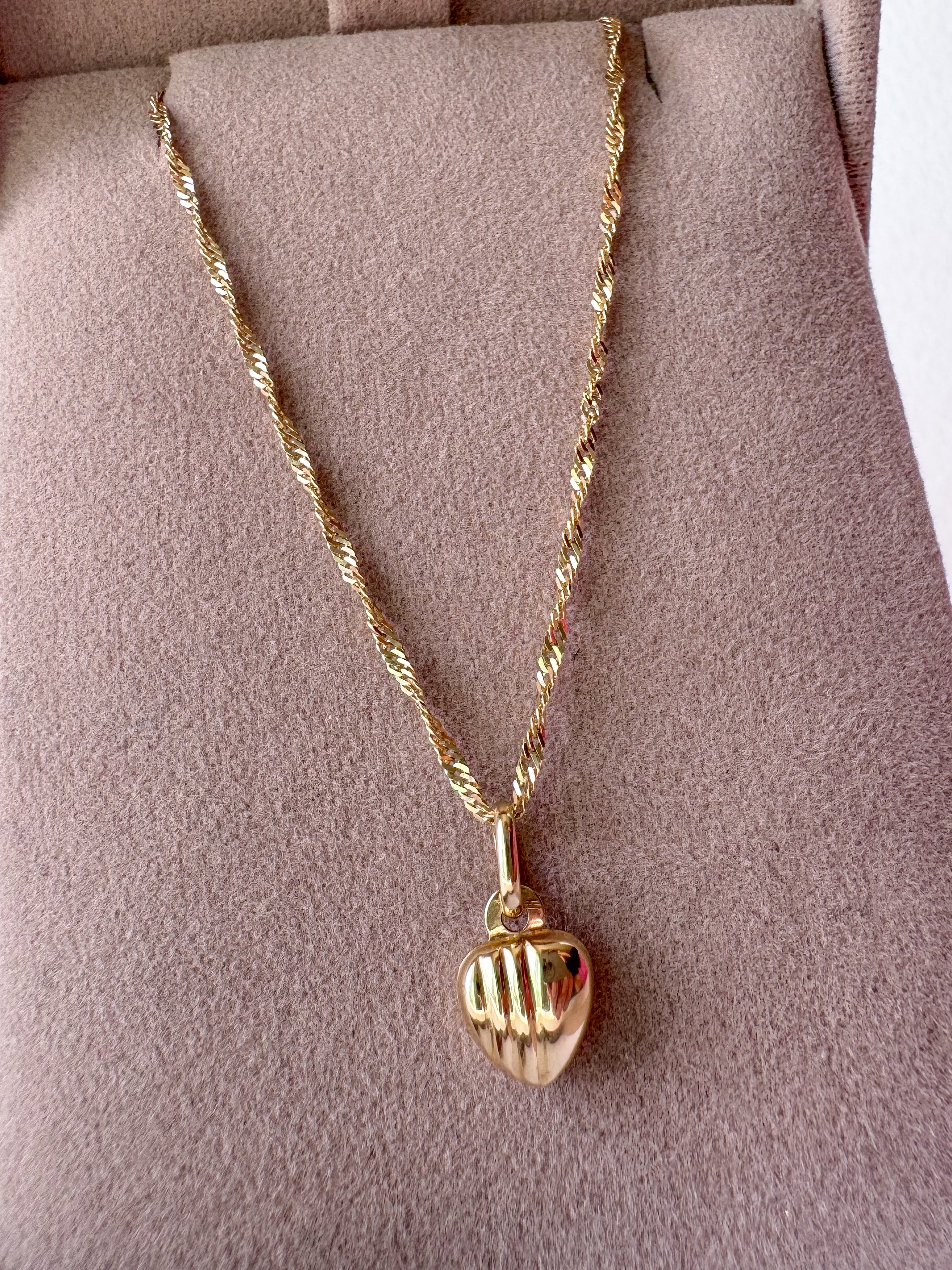 Singapure Chain 14k Solid Gold Necklace with little heart
