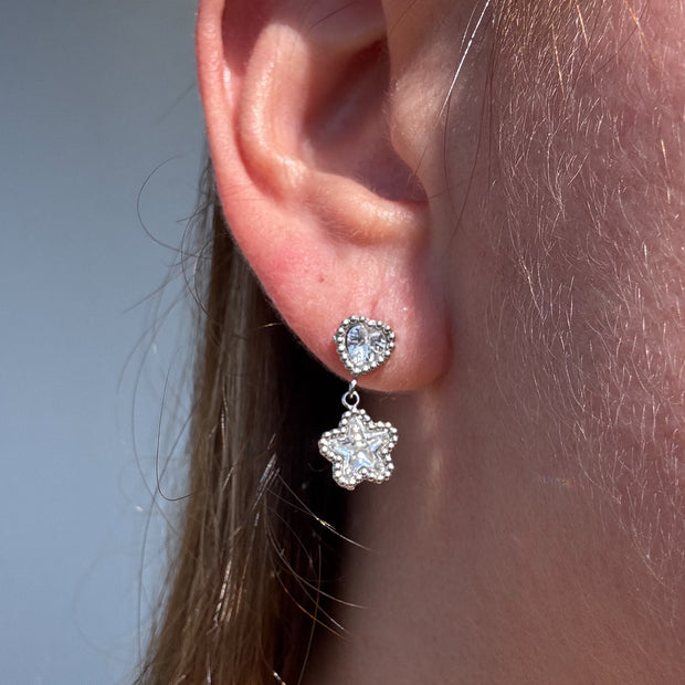 Silver Heart & Flowers Steel Earrings