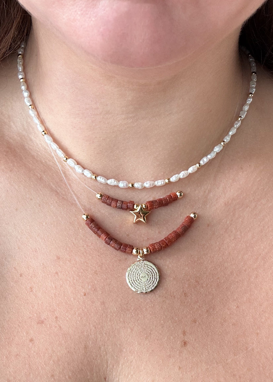 Pearls and Goldstone Ghost Necklaces