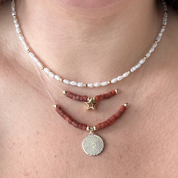 Pearls and Goldstone Ghost Necklaces