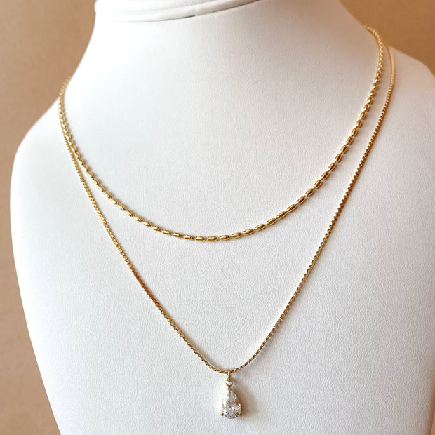 Double Golden Crystal Steel Necklace