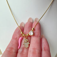 Pink Hamsa 🪬 Charms Necklace