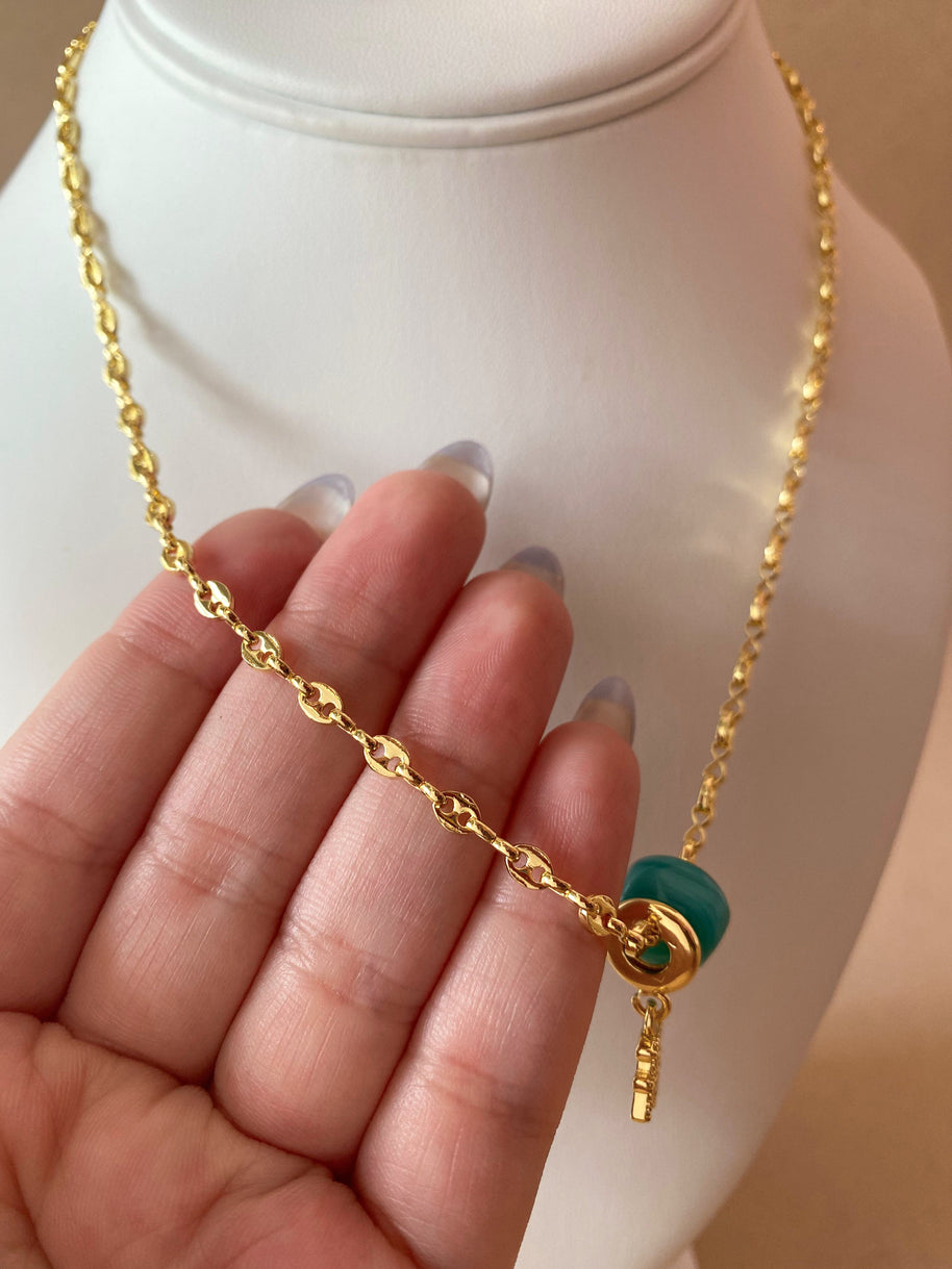 Faith and Turkish Stone in a Coffee Grain Necklace