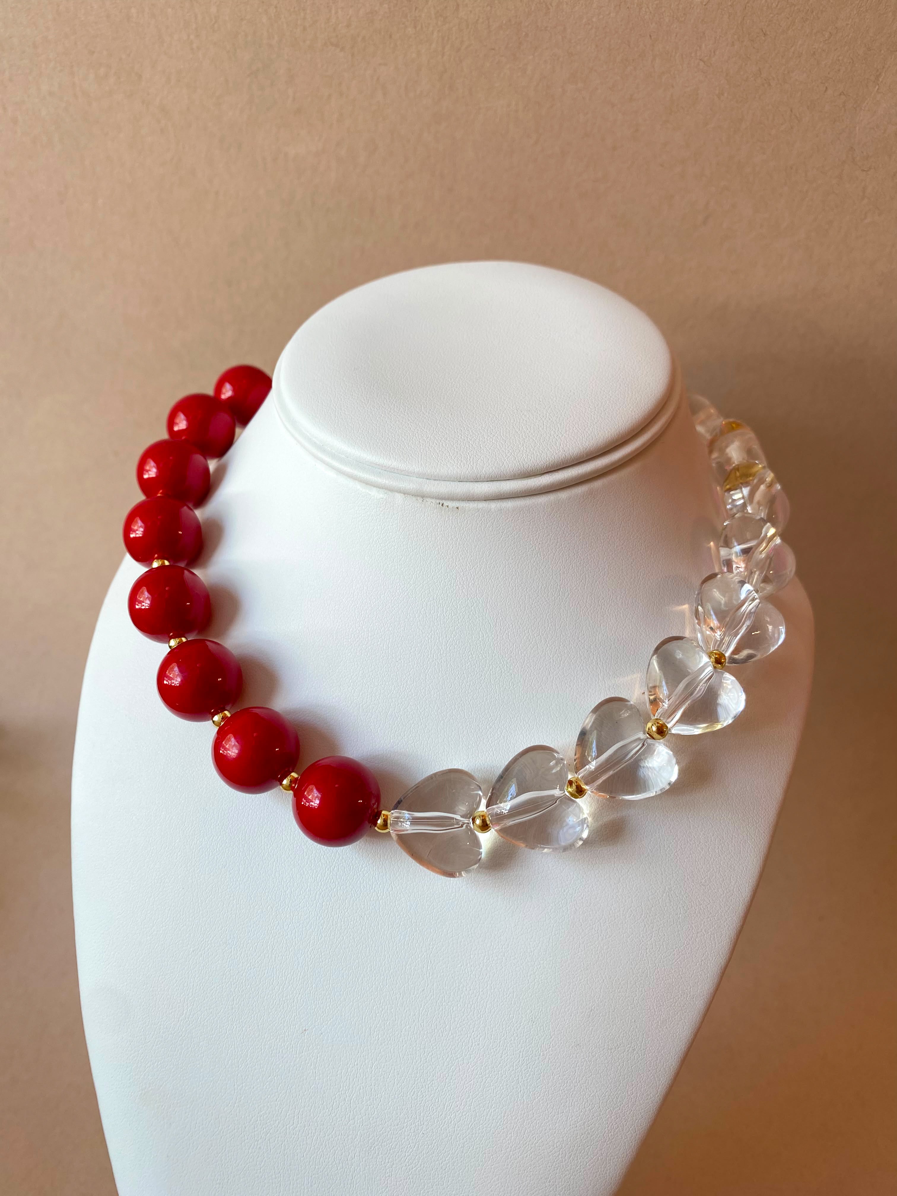 Red & Clear Ceramic Balls and Hearts Pattern Necklace