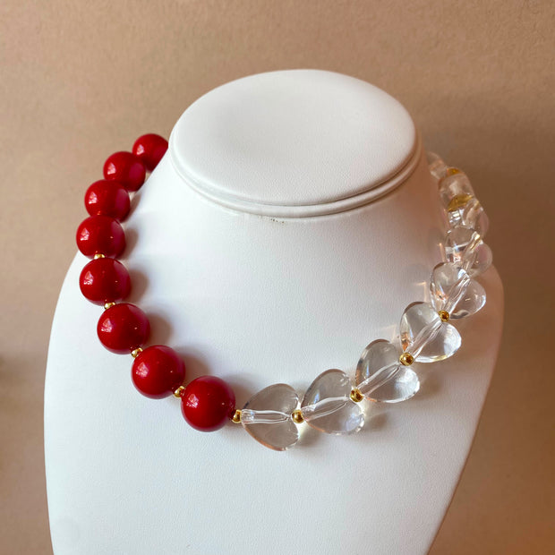 Red & Clear acrylic Balls and Hearts Pattern Necklace