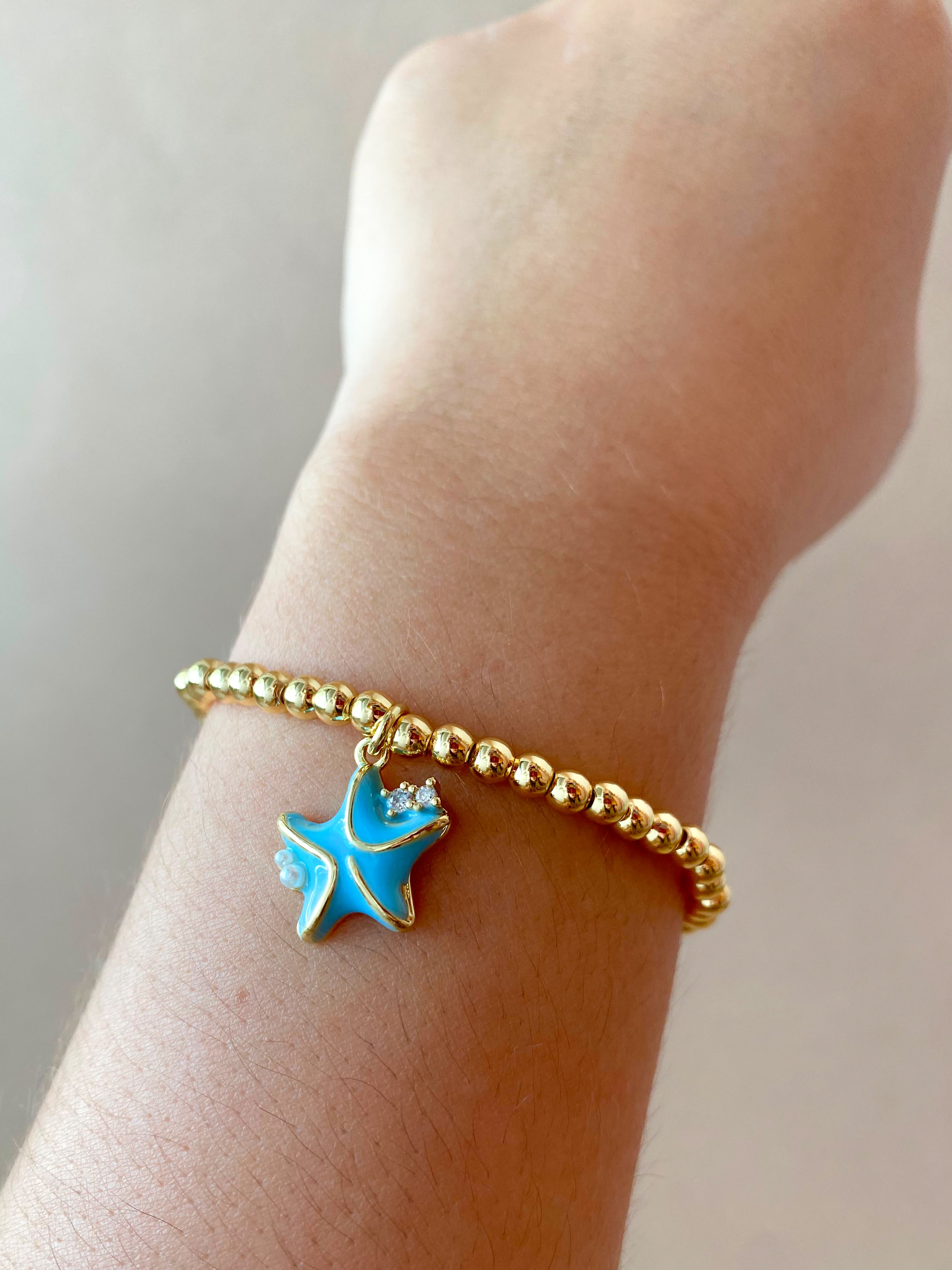 Blue and White Beach Vibes Charms Elastic Bracelets