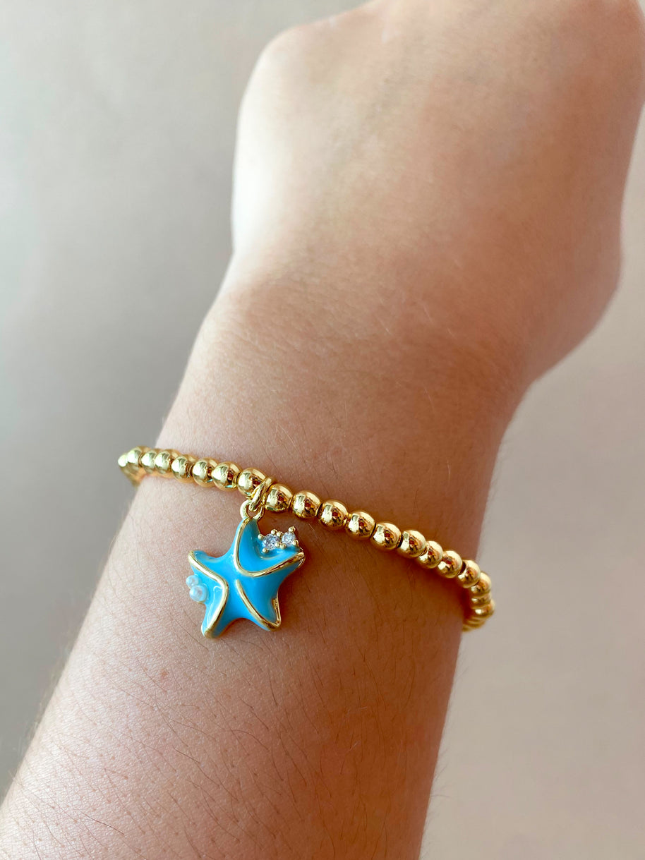 Blue and White Beach Vibes Charms Elastic Bracelets
