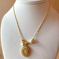 Prayer Virgin Crystal Medal & Pearls Adjustable Necklace