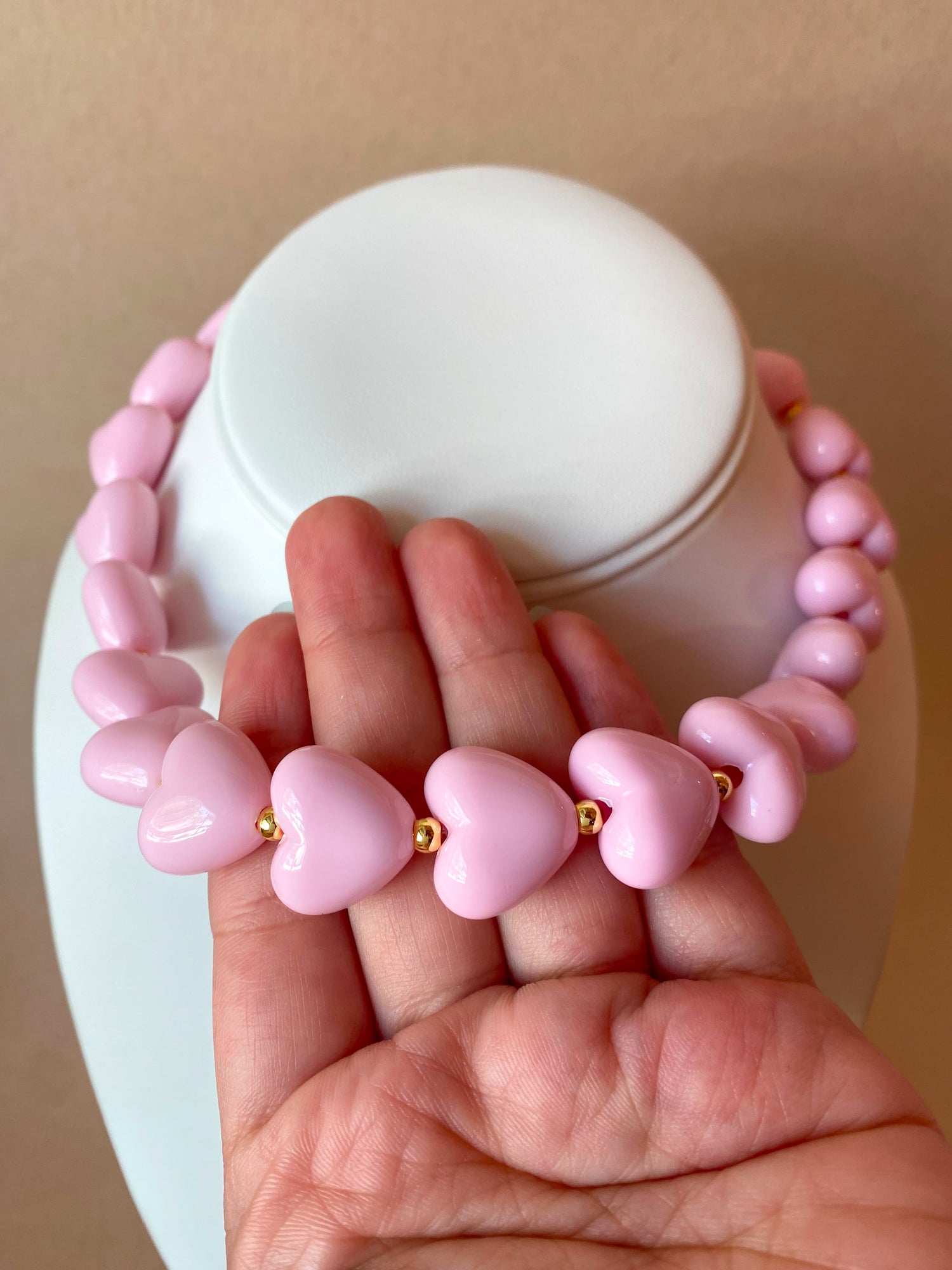 Pink Ceramic Hearts Pattern Necklace