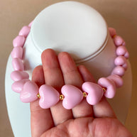 Pink Ceramic Hearts Pattern Necklace