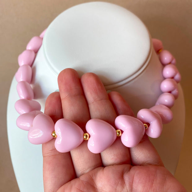 Pink Acrylic Hearts Pattern Necklace