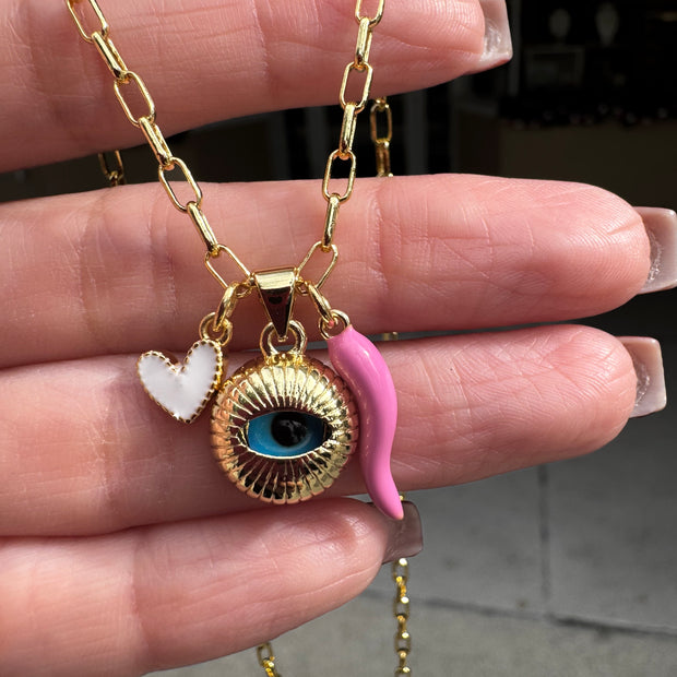 Evil Eyes Paper Clip Necklace