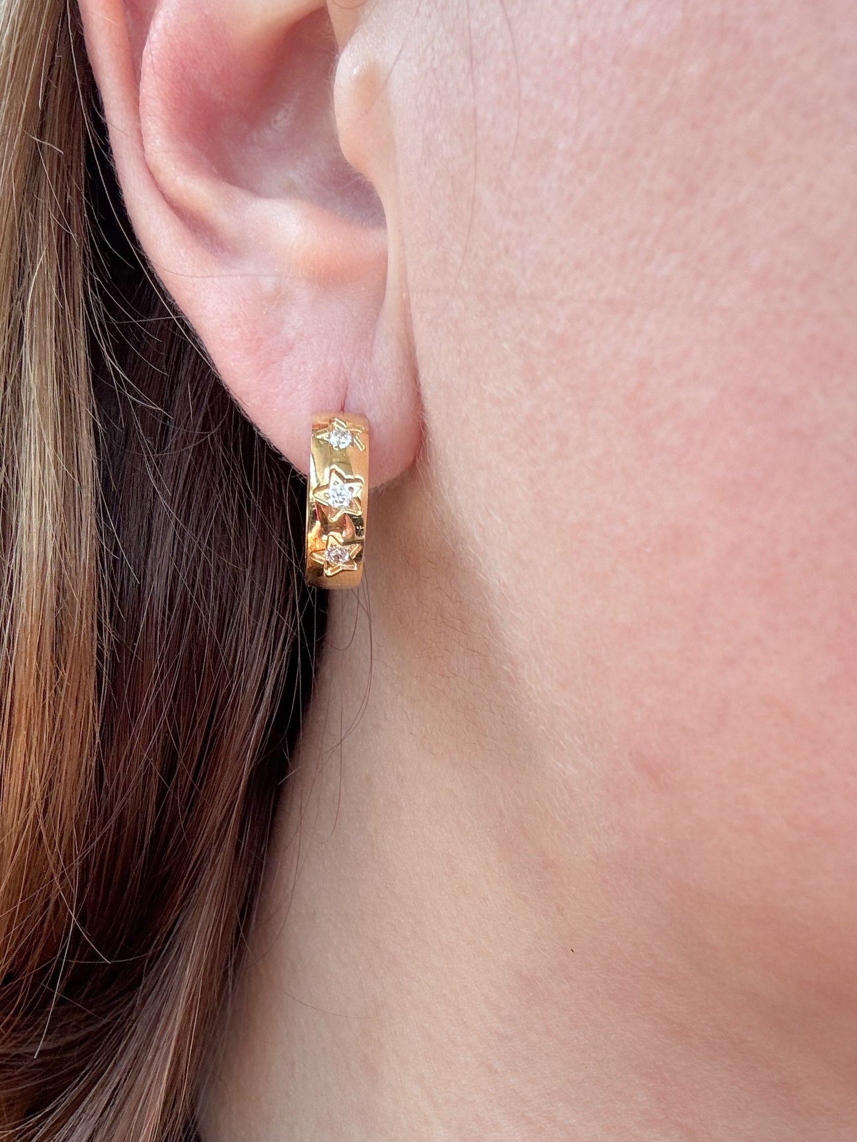 Crystal Stars ⭐️ Golden Steel Hoops