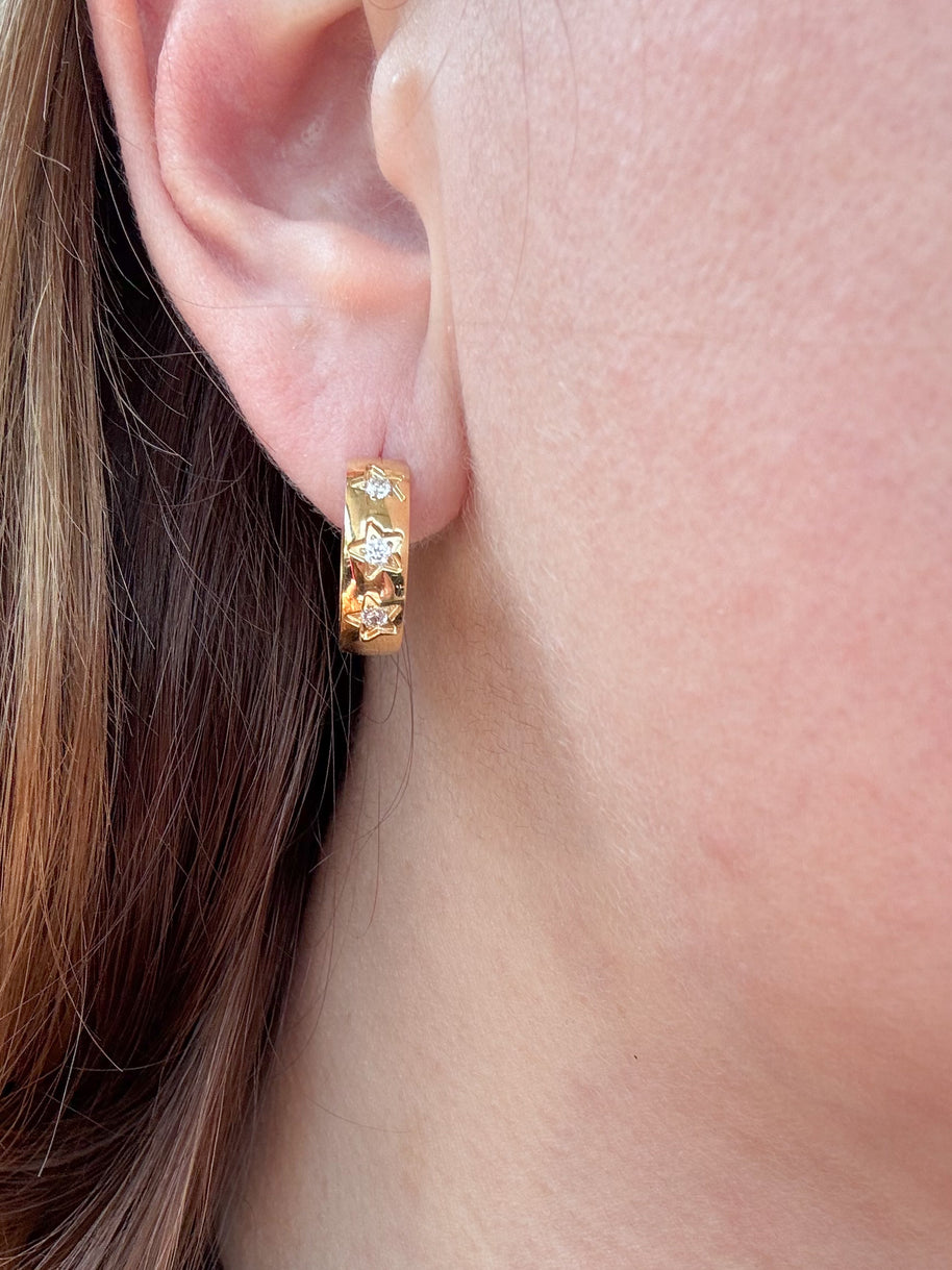 Crystal Stars ⭐️ Golden Steel Hoops