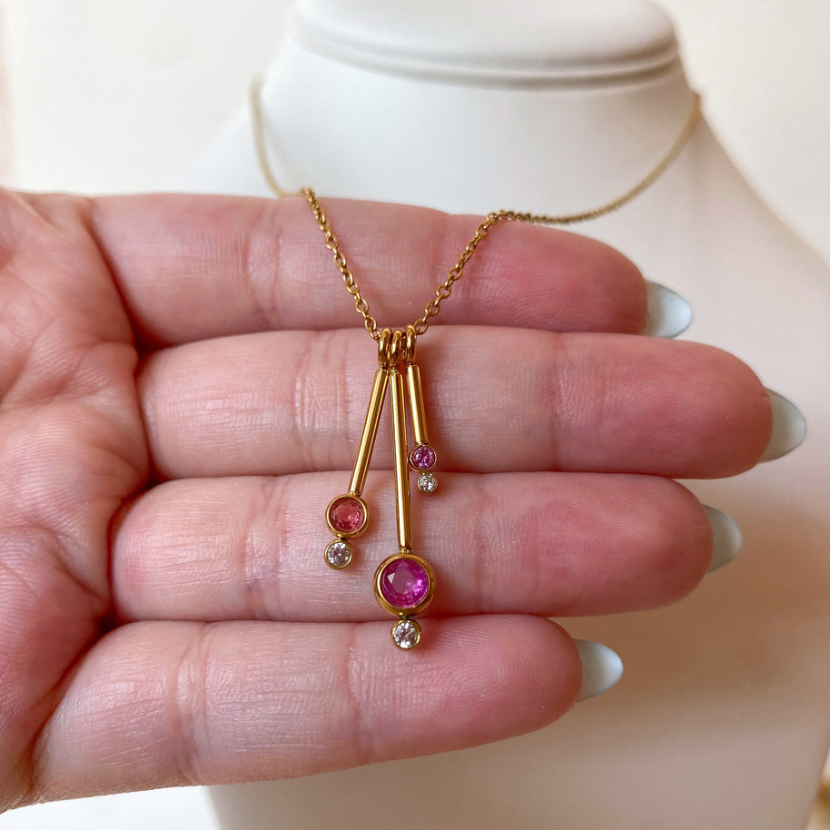 Pink Crystals Steel Necklace or Hoops