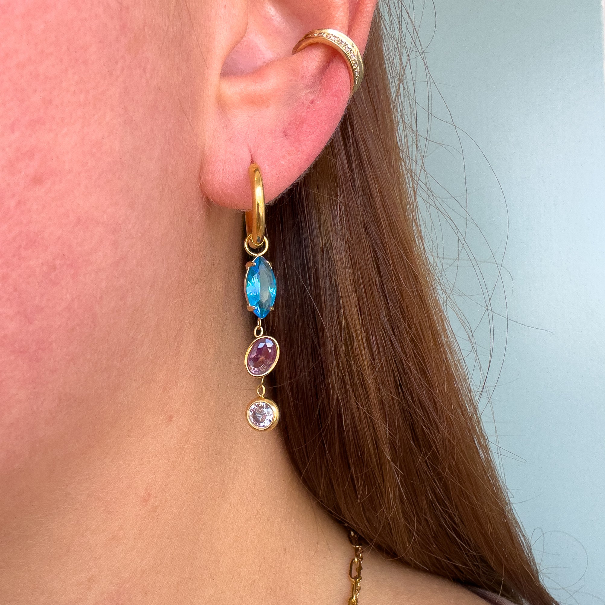 Blue, Purple and Pink Large Drop Steel Hoops