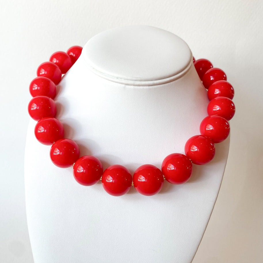 Red Acrylic Big Beads Necklace