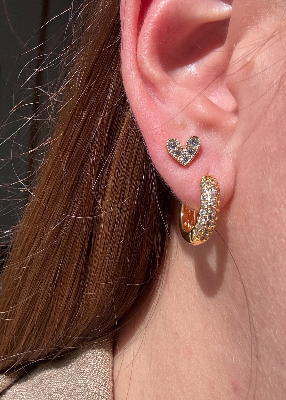 Shiny Golden Hoops & Little Heart Shape Earrings