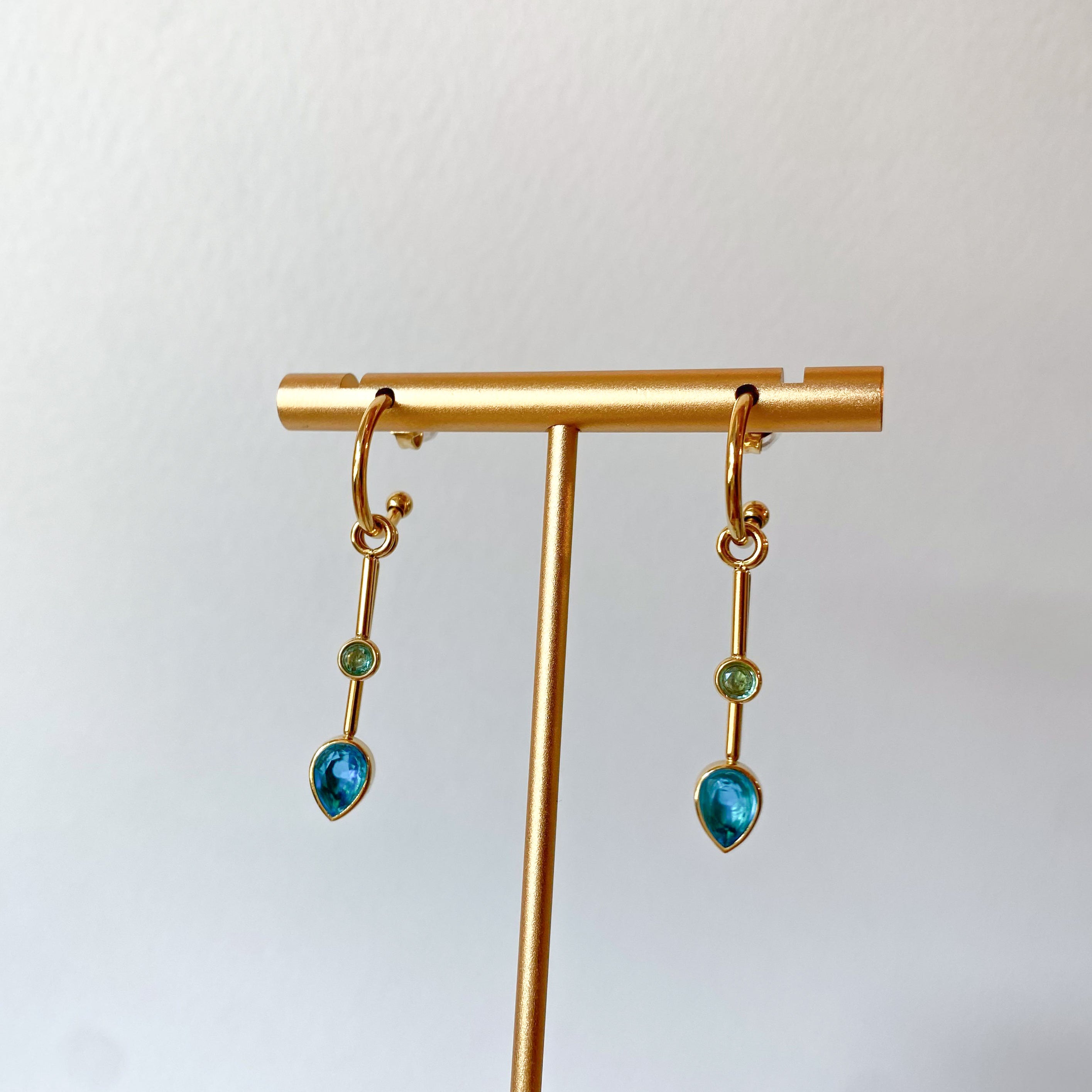 Blue Drop Crystals Steel Necklace or Hoops