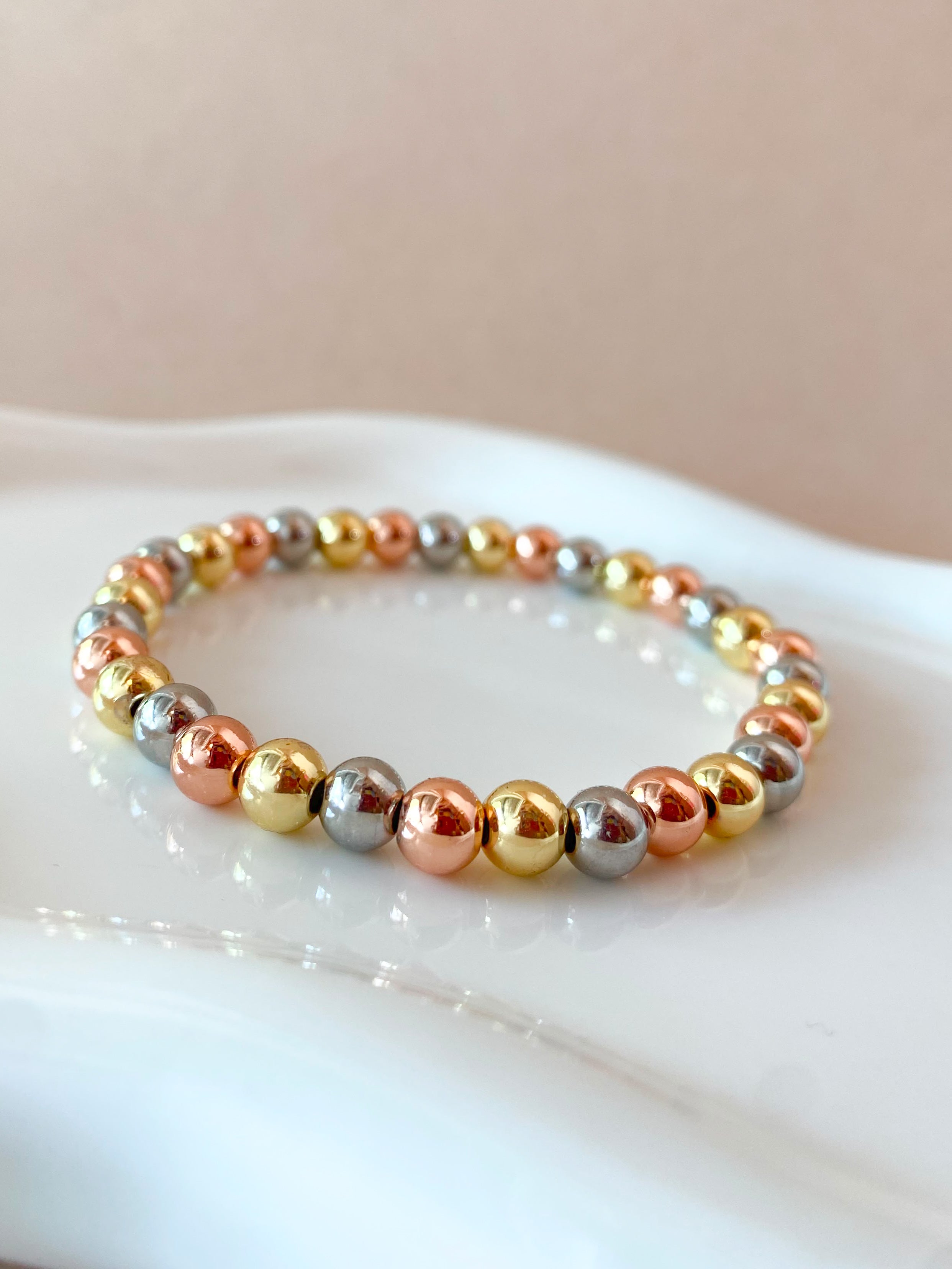 Rose Gold, Gold and Silver Balls Plain Elastic Bracelet