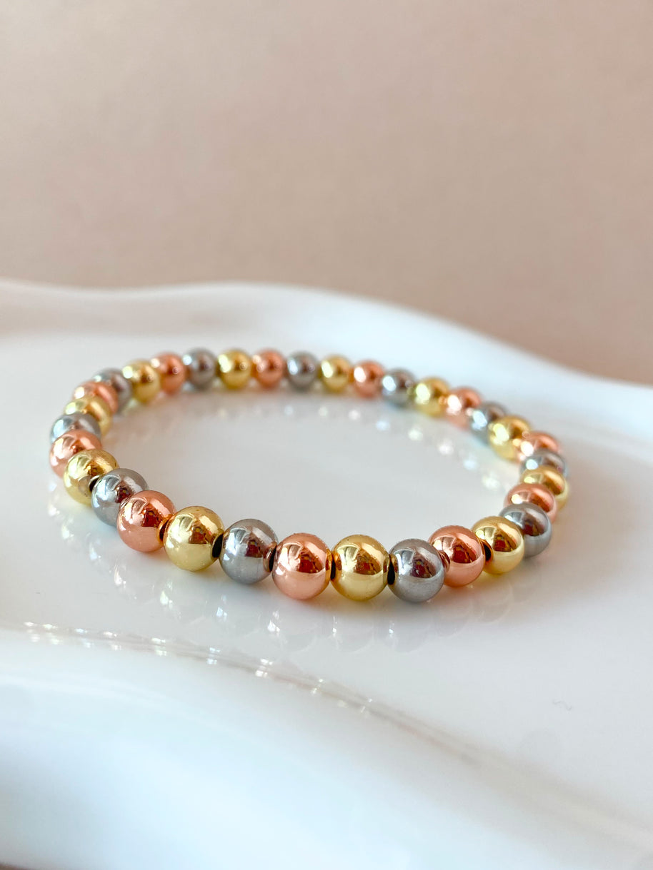 Rose Gold, Gold and Silver Balls Plain Elastic Bracelet