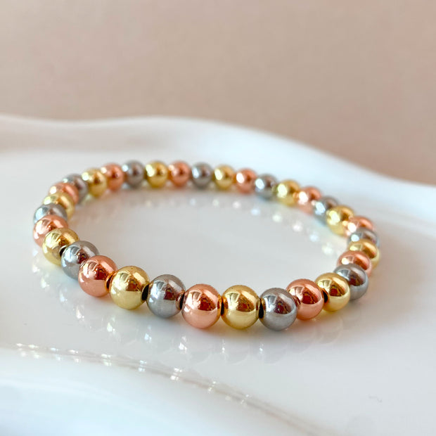 Rose Gold, Gold and Silver Balls Plain Elastic Bracelet