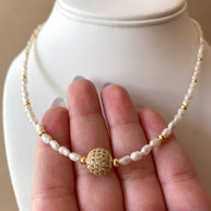 Little Pearls and Golden Fire Ball Charm Necklace