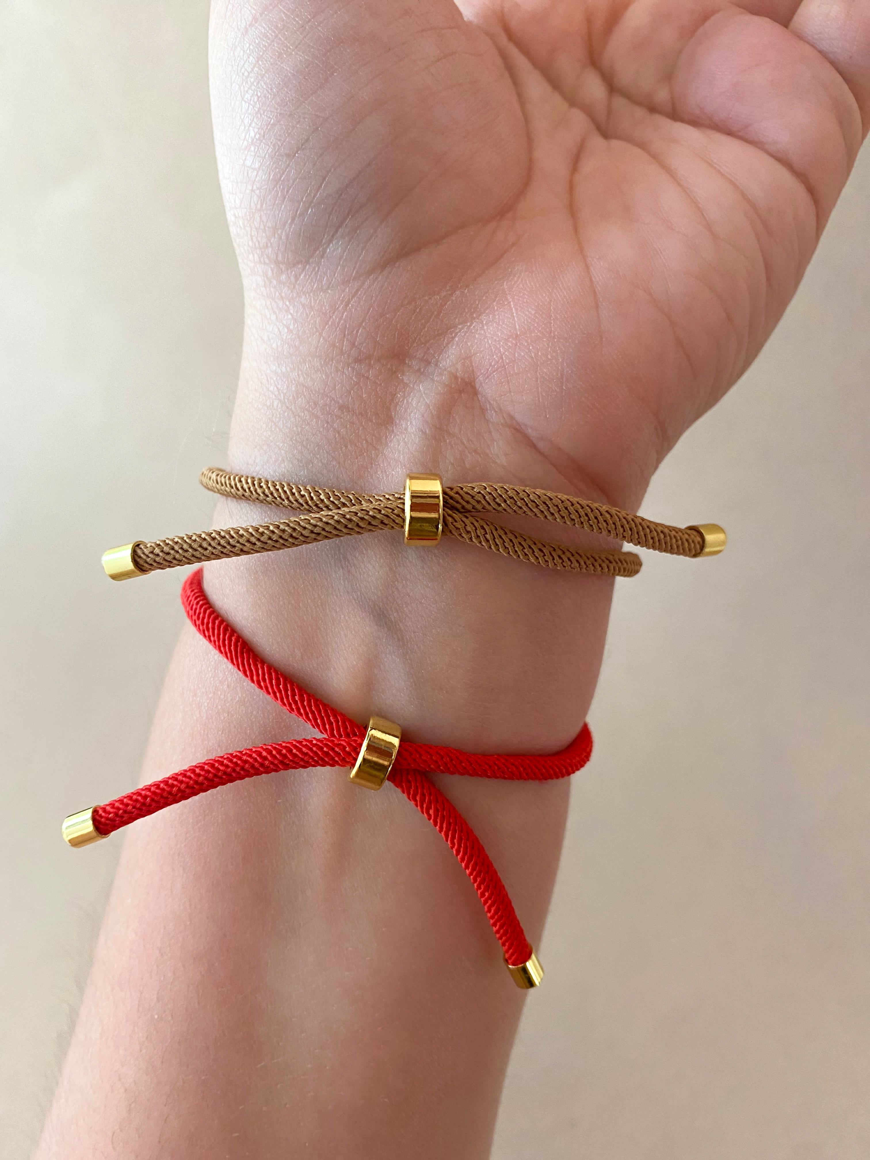 Crystals Faith Charms in Red or Brown Adjustable Bracelets