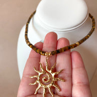 Tiger Eye Gemstone Big Sun Necklace