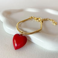Medium Red Heart Golden Bracelet