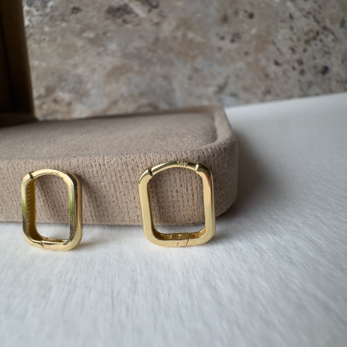 Rectangular Hoops 18K Solid Gold Earrings