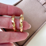 Spiral Thick 18k Solid Gold Hollow Hoops