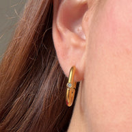 Golden Steel Thick Single Zircon Oval Hoops