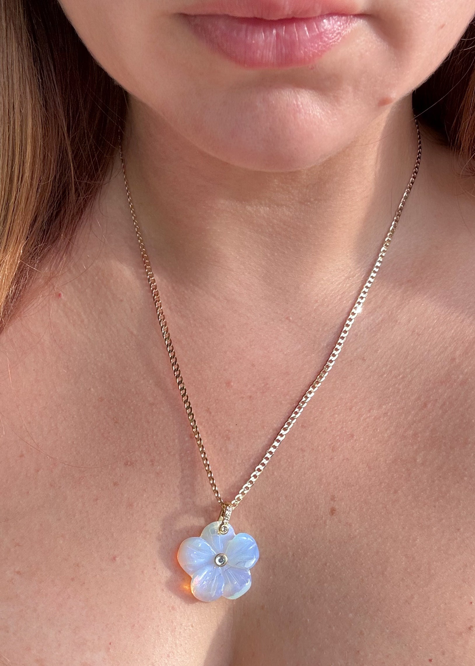 Opal Flower Crystal Stone Charm Necklace